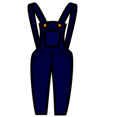 a dark blue pair of dungarees.